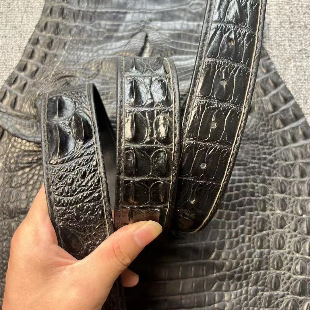 黑色真皮打孔扣稀有鳄鱼皮休闲商务男士