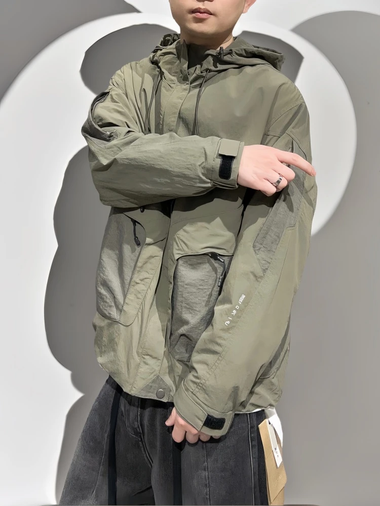 春秋新款青年连帽夹克男宽松简约颜色拼接休闲外套百搭舒适潮