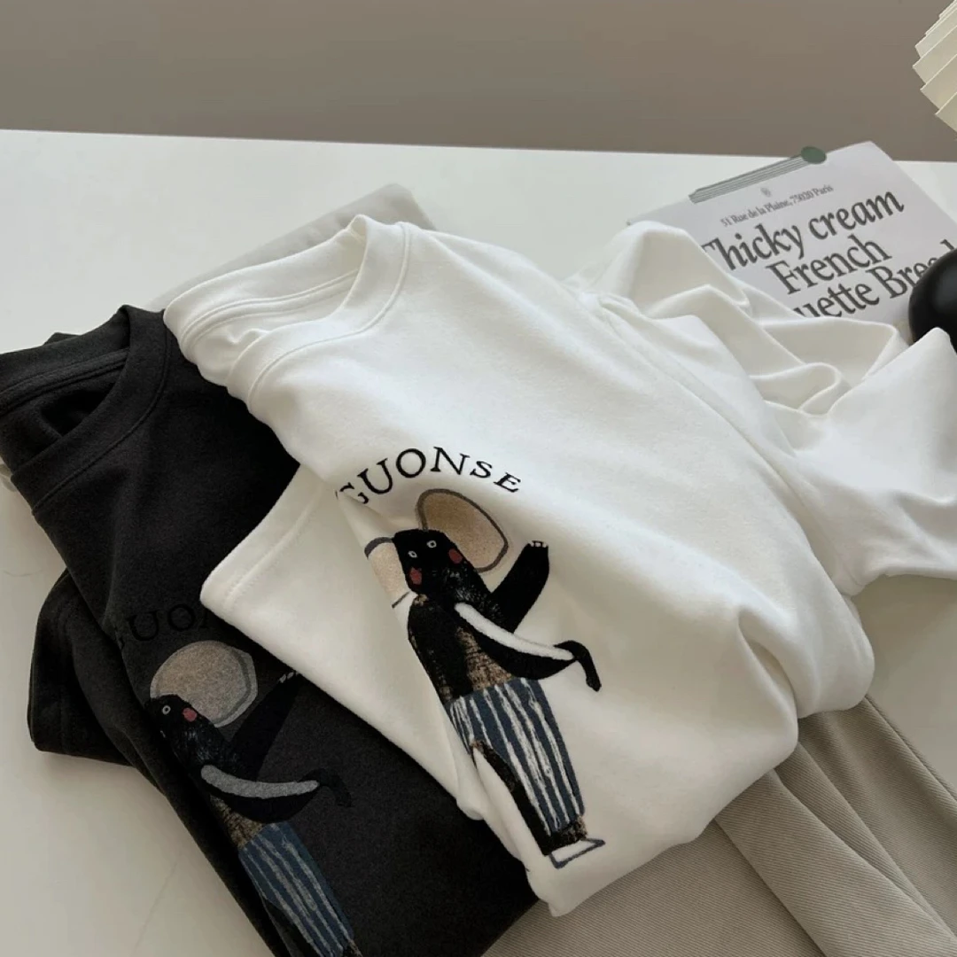 粉丝福利磨毛小象圆领宽松显瘦百搭舒印花适短袖T恤情侣