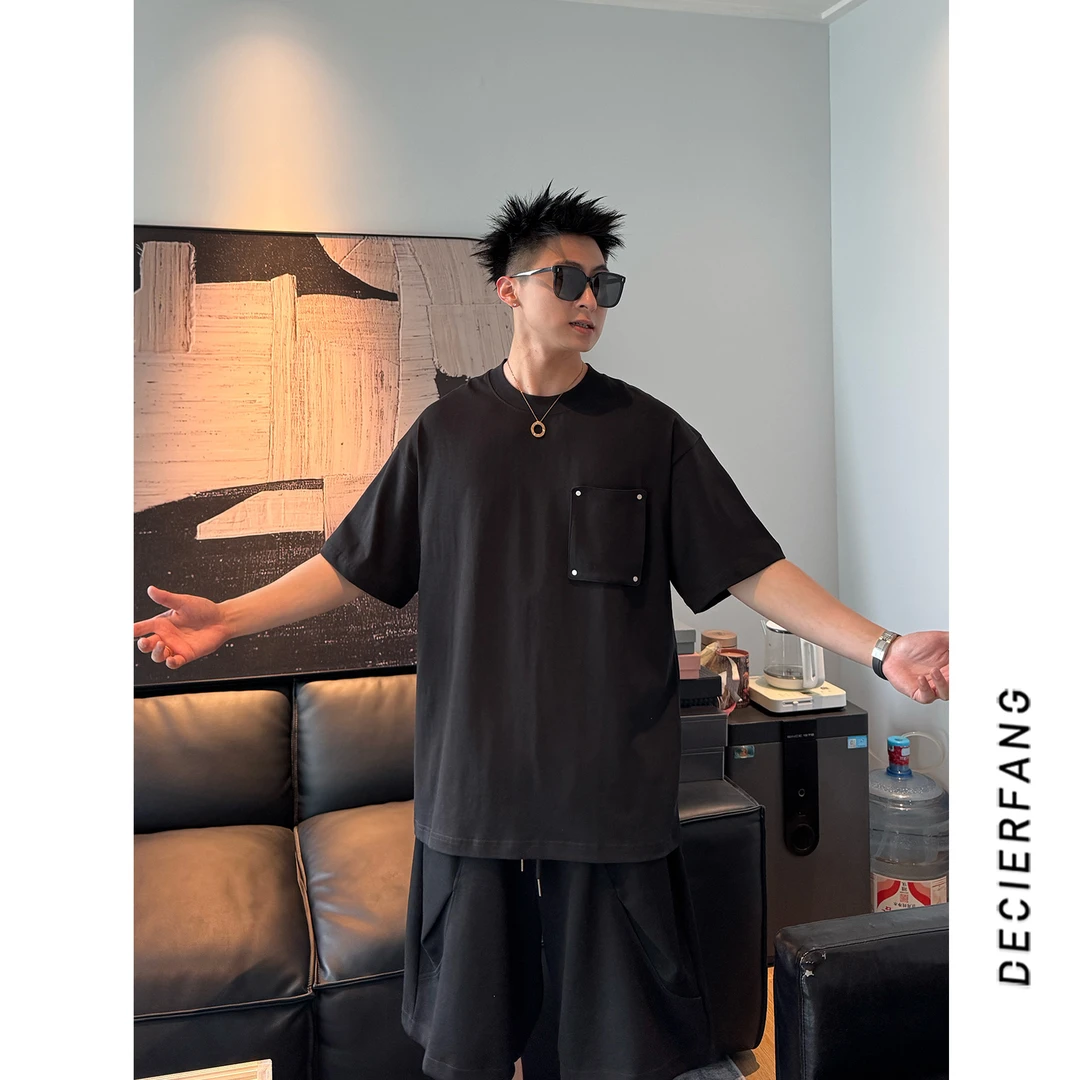 DF 纯棉拼接口袋短袖T恤 夏季2025新款宽松休闲上衣