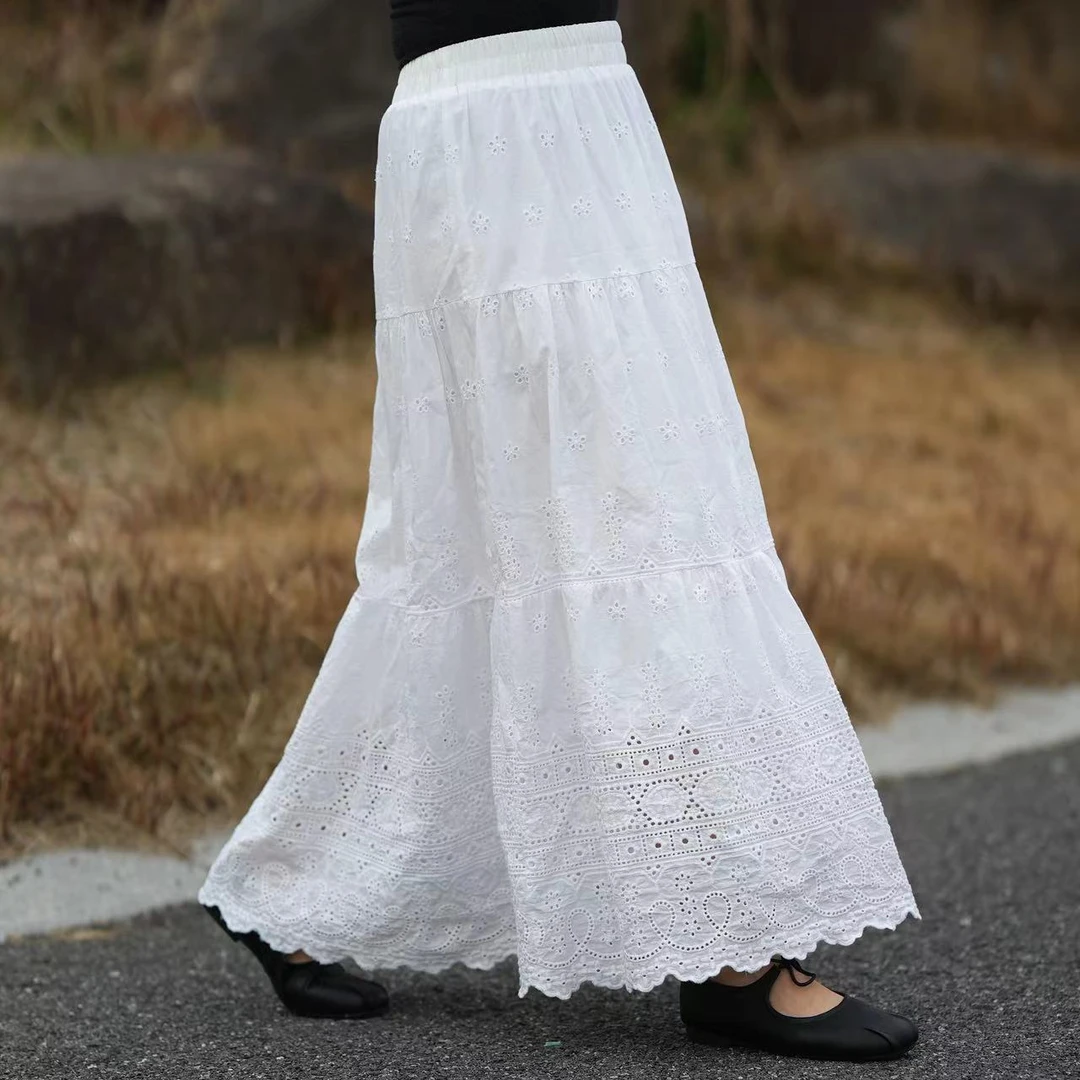 【0806】 半身裙~ 温柔甜美重工镂空刺绣 大摆A字裙 白搭白色半身裙