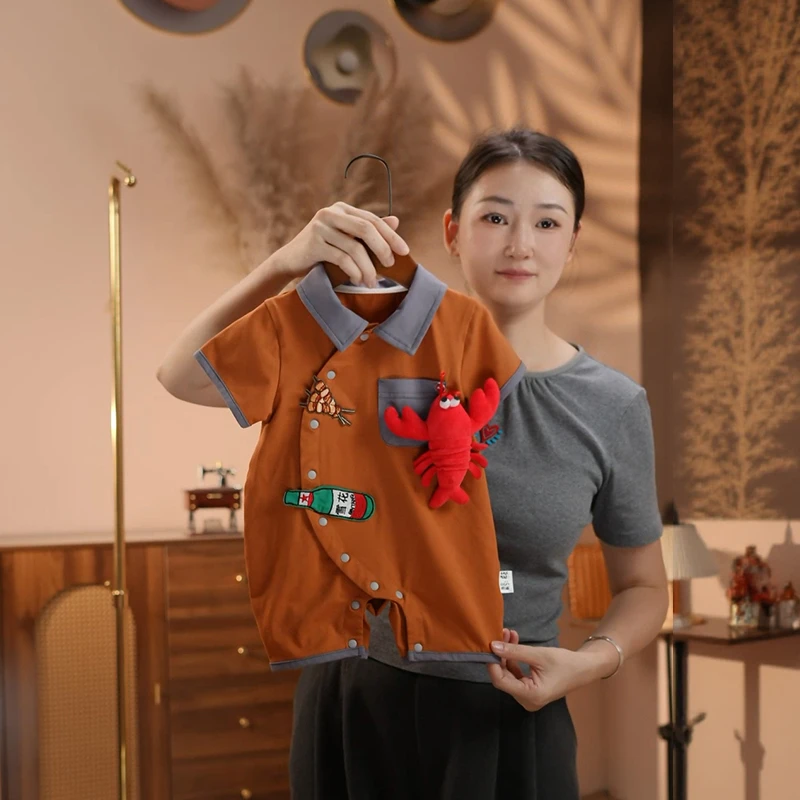 【烟火人间】婴儿夏季连体衣男女宝宝夏装短袖薄款新生儿外出爬服