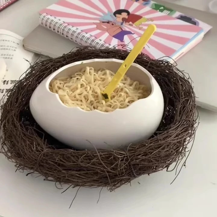 蛋壳鸟窝陶瓷碗个性创意鸵鸟蛋泡面甜品碗家用精致小众餐具蛋壳碗