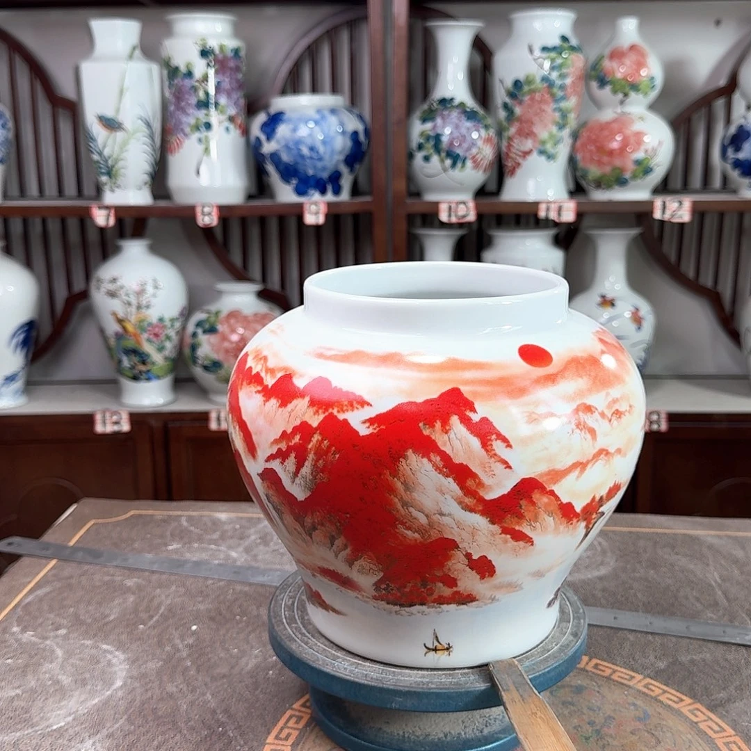 摆件景德镇陶瓷大口红运