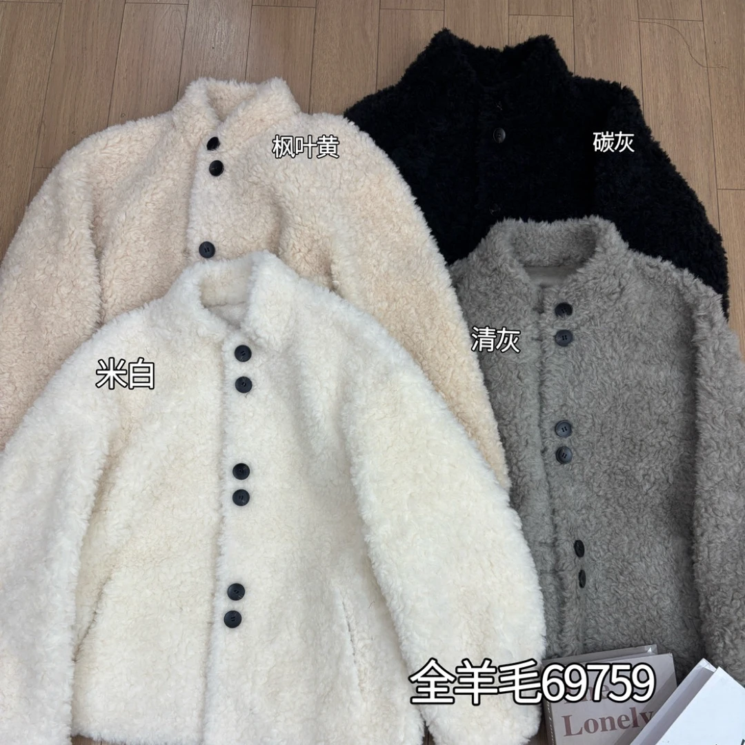 69759 羊毛外套纯100羊毛冬季保暖显瘦新款立领宽松慵懒风