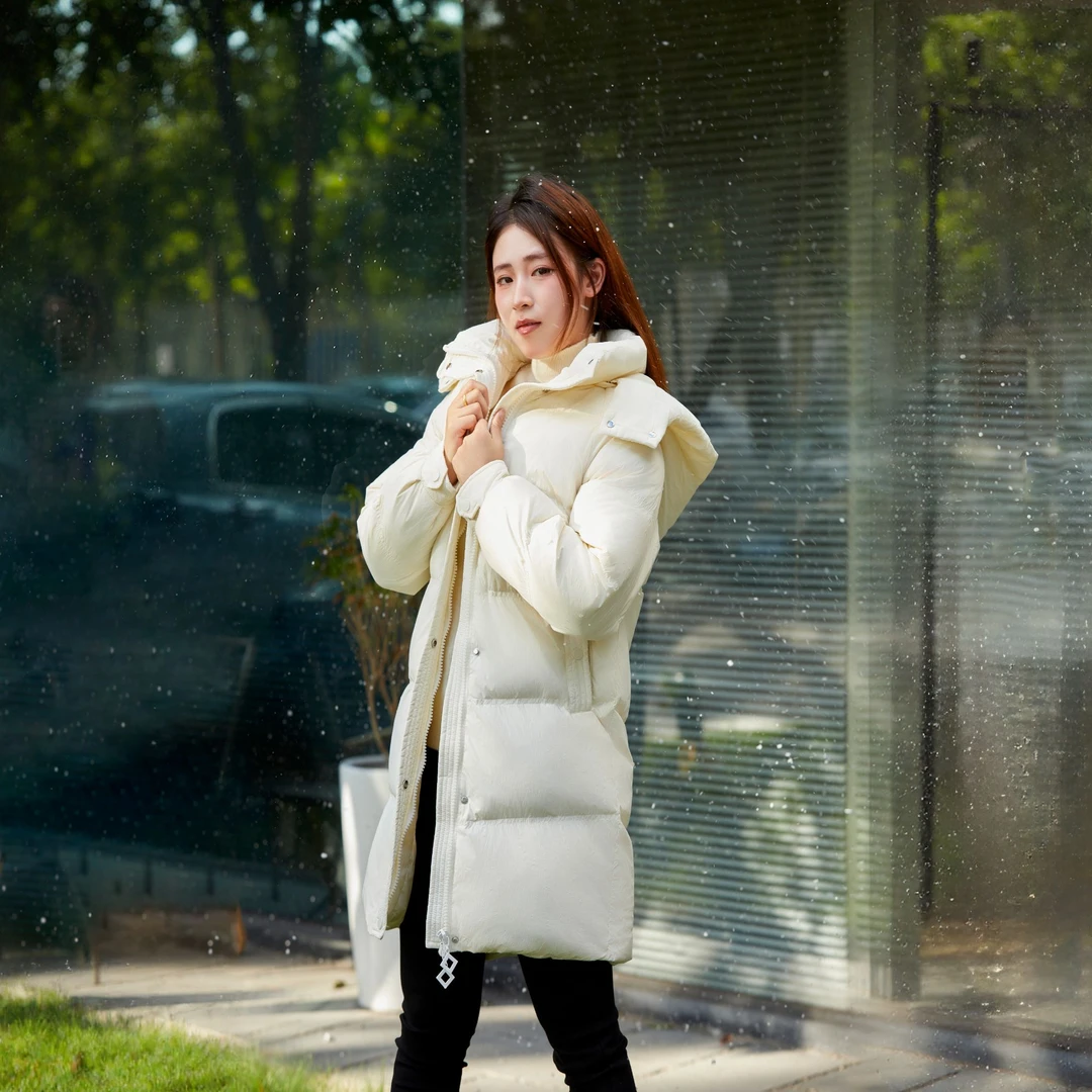 2025新款【小个子定制】显瘦休闲中长款白鸭绒羽绒服女士百搭白连帽