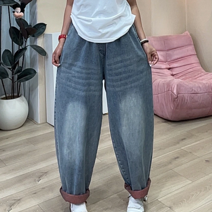 656欧货爆款薄款彩色牛仔大版九分长裤女