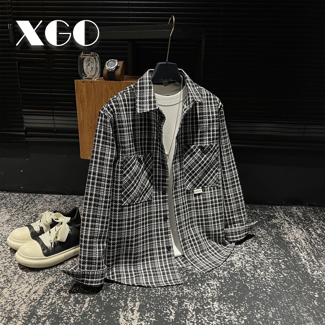 【XGORAD】春季原创高级感小香风格子肌理设计百搭长袖翻领衬衫男士