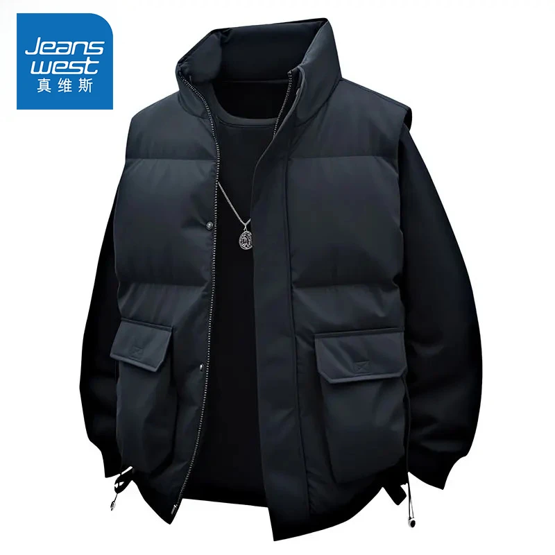 真维斯户外运动马甲男士秋冬保暖棉衣纯色百搭工装无袖坎肩外套男
