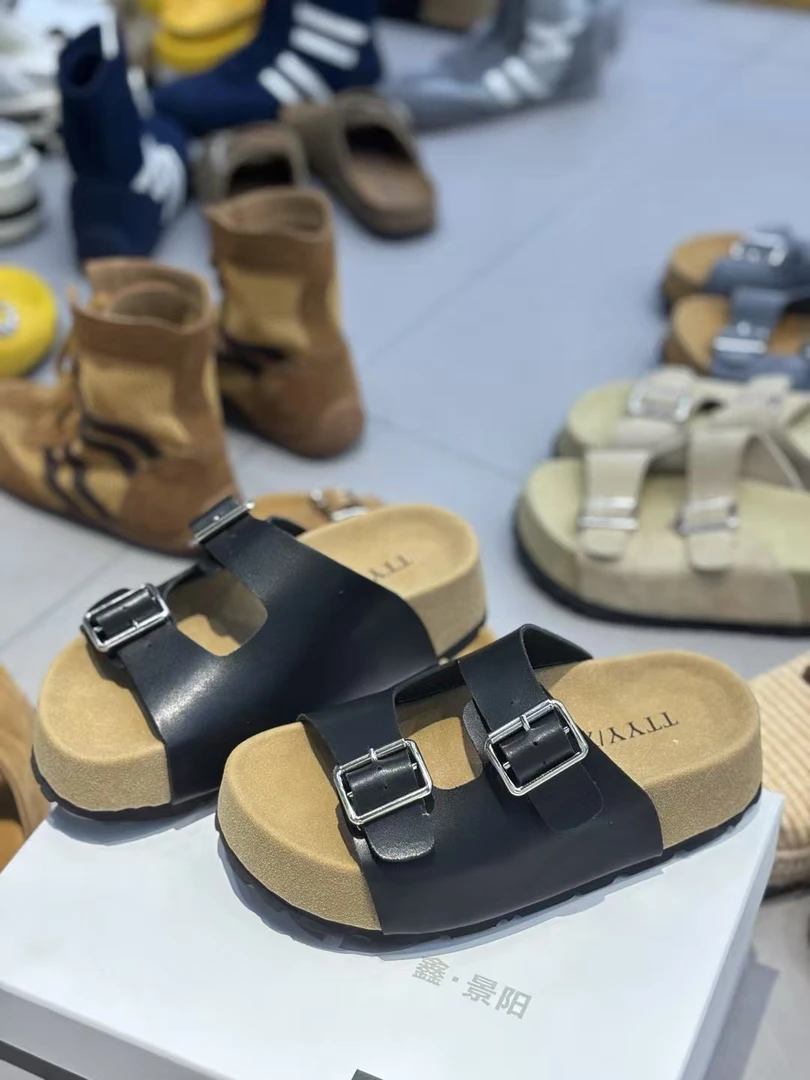 增高胶粘鞋圆头一字型夏季一字拖沙滩鞋百搭舒适抽绳女款时尚休闲