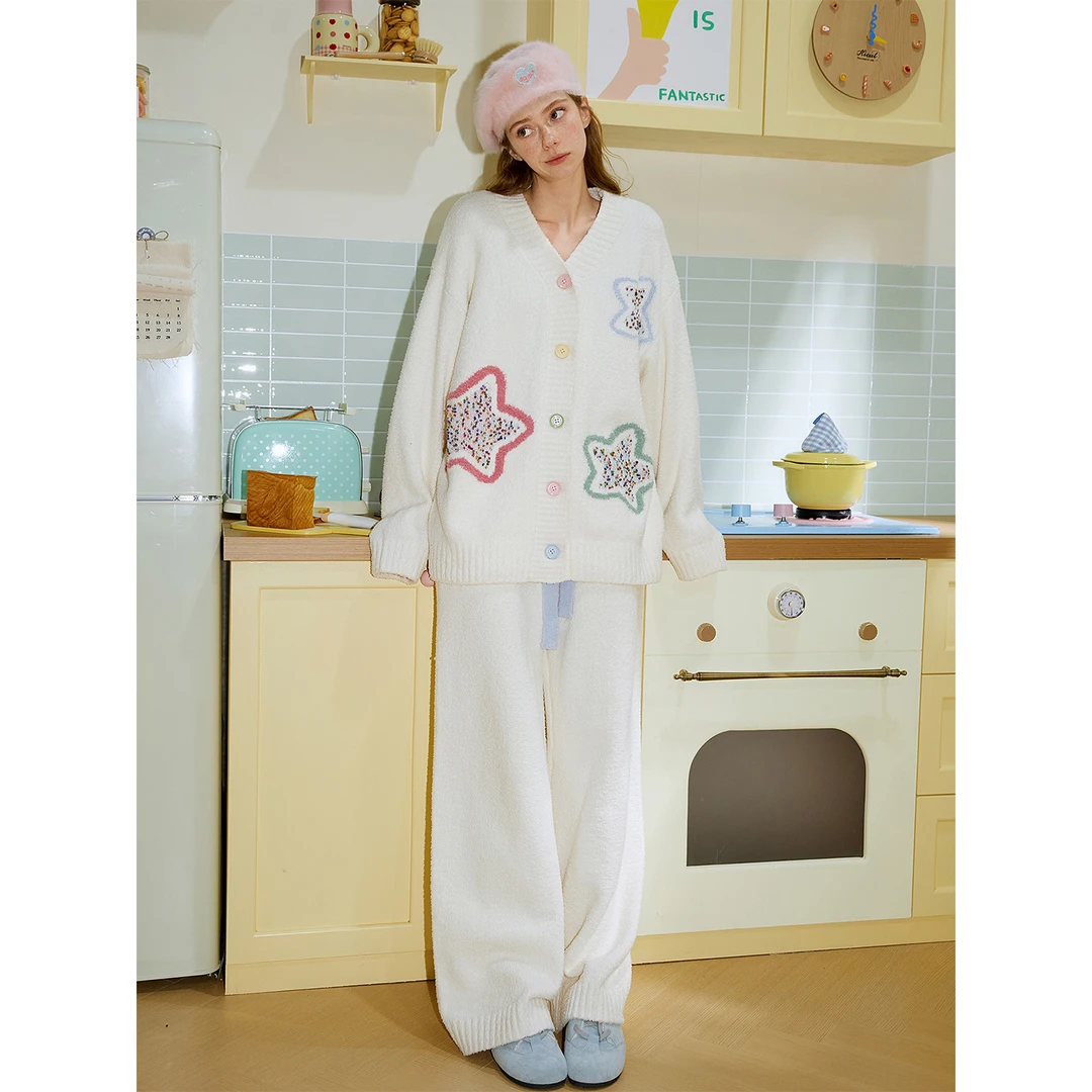 PJOCLOCK睡时记睡衣女2025秋冬款半边绒时尚开衫简约可外穿家居服