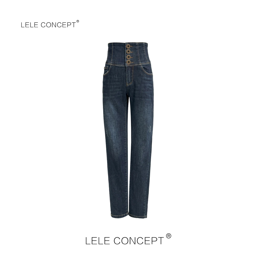 LELE CONCEPT｜【美超】高级英伦风四扣高腰牛仔裤K0267