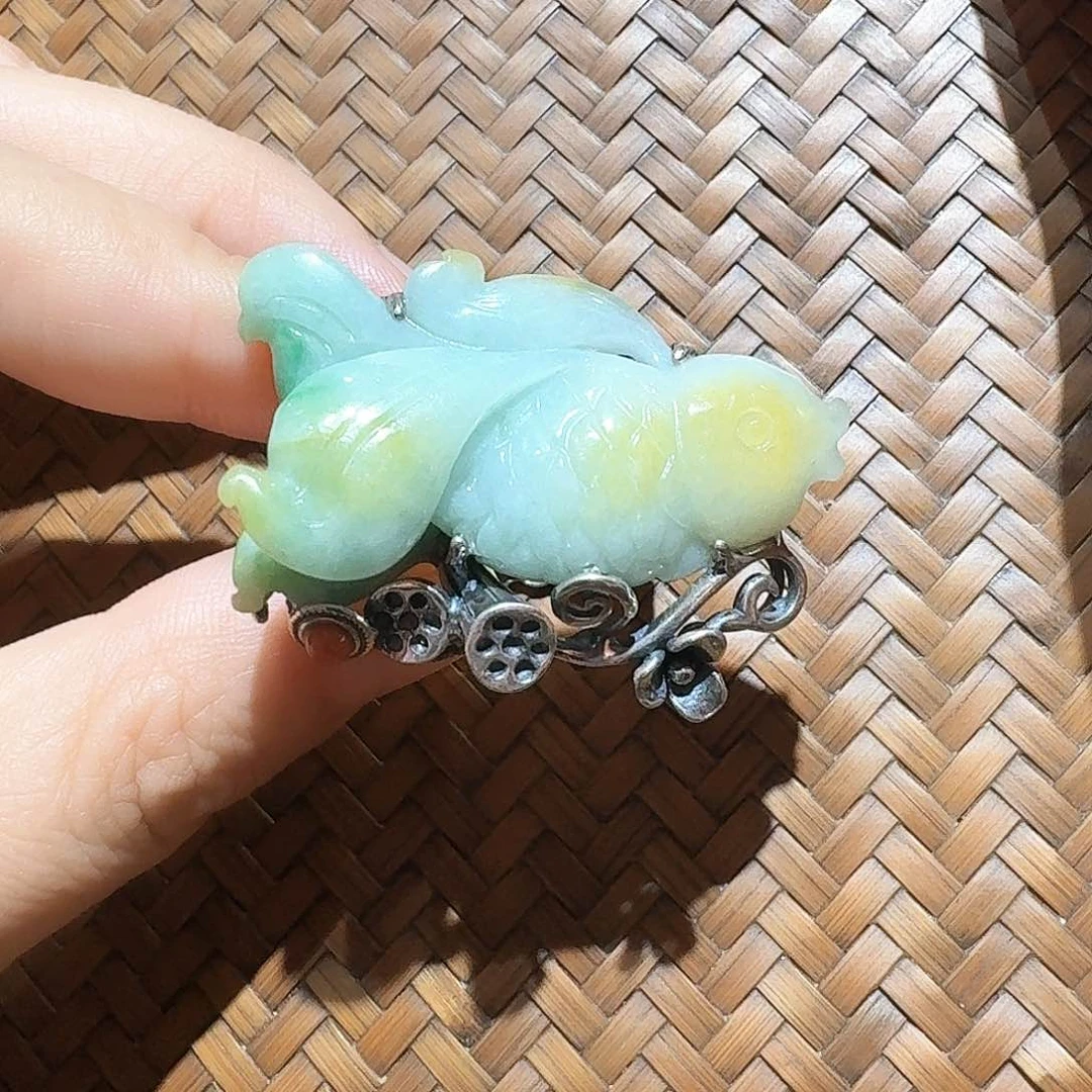 翡翠戒指银S925镶嵌个性十足