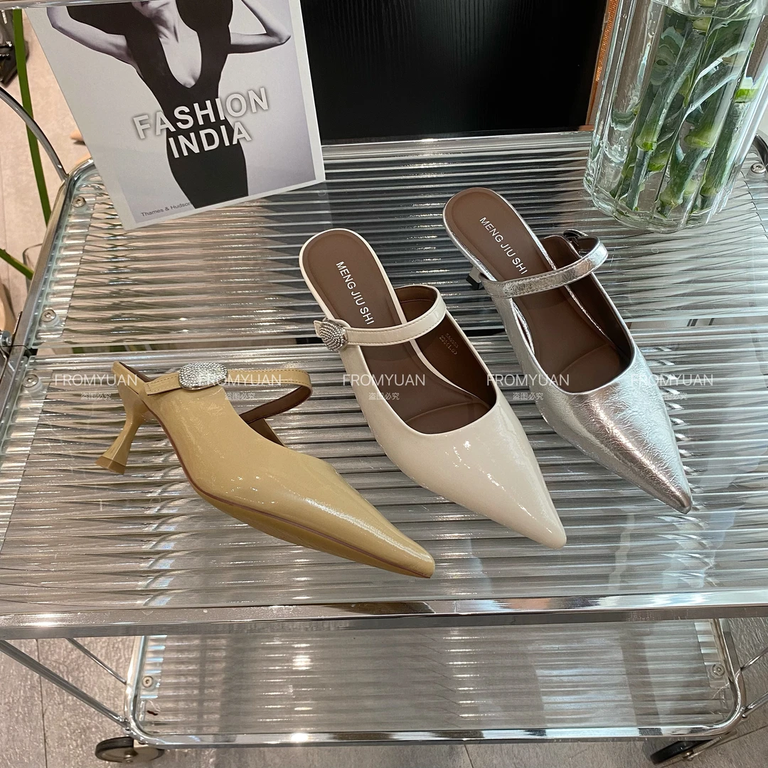 Y5055-3【6cm】百搭水钻高跟包头细跟法式包头拖凉拖半拖凉鞋网红