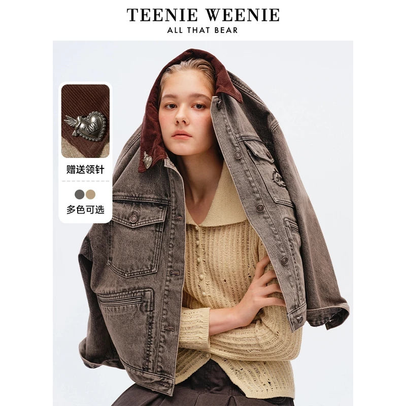￥TeenieWeenie小熊25春新款复古潮流拼接翻领牛仔外套TTJE255201I