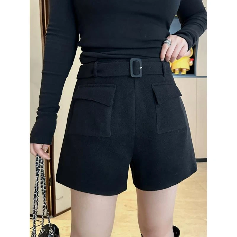 琪琪怪怪大码女装【暖冬之恋 百搭短裤】秋冬加厚高腰短裤P45758QD