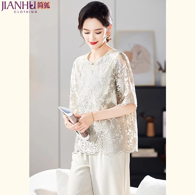 【交个朋友专属】母亲节妈妈夏装25新款洋气短袖T恤中老年女装上衣