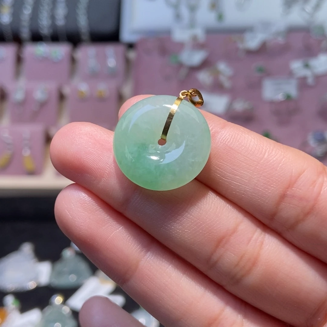 翡翠18K金镶嵌颈饰纯天然缅甸翡翠A货平安扣