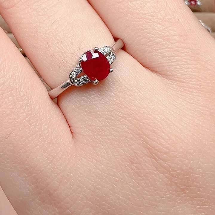 戒指红宝石银S925镶嵌