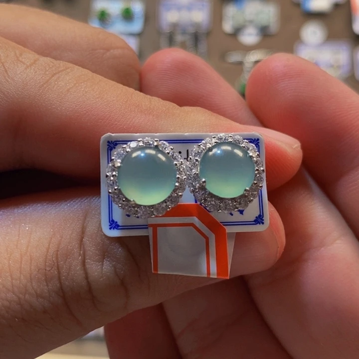 翡翠银S925镶嵌颈饰九*翡翠耳钉