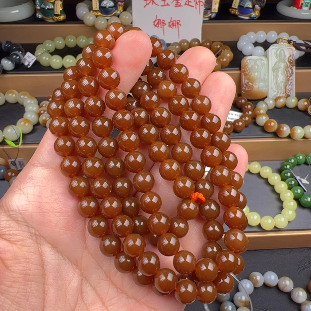 和田玉未镶嵌手链新疆且末金山老料红糖红油糖天花板色标卡8 108