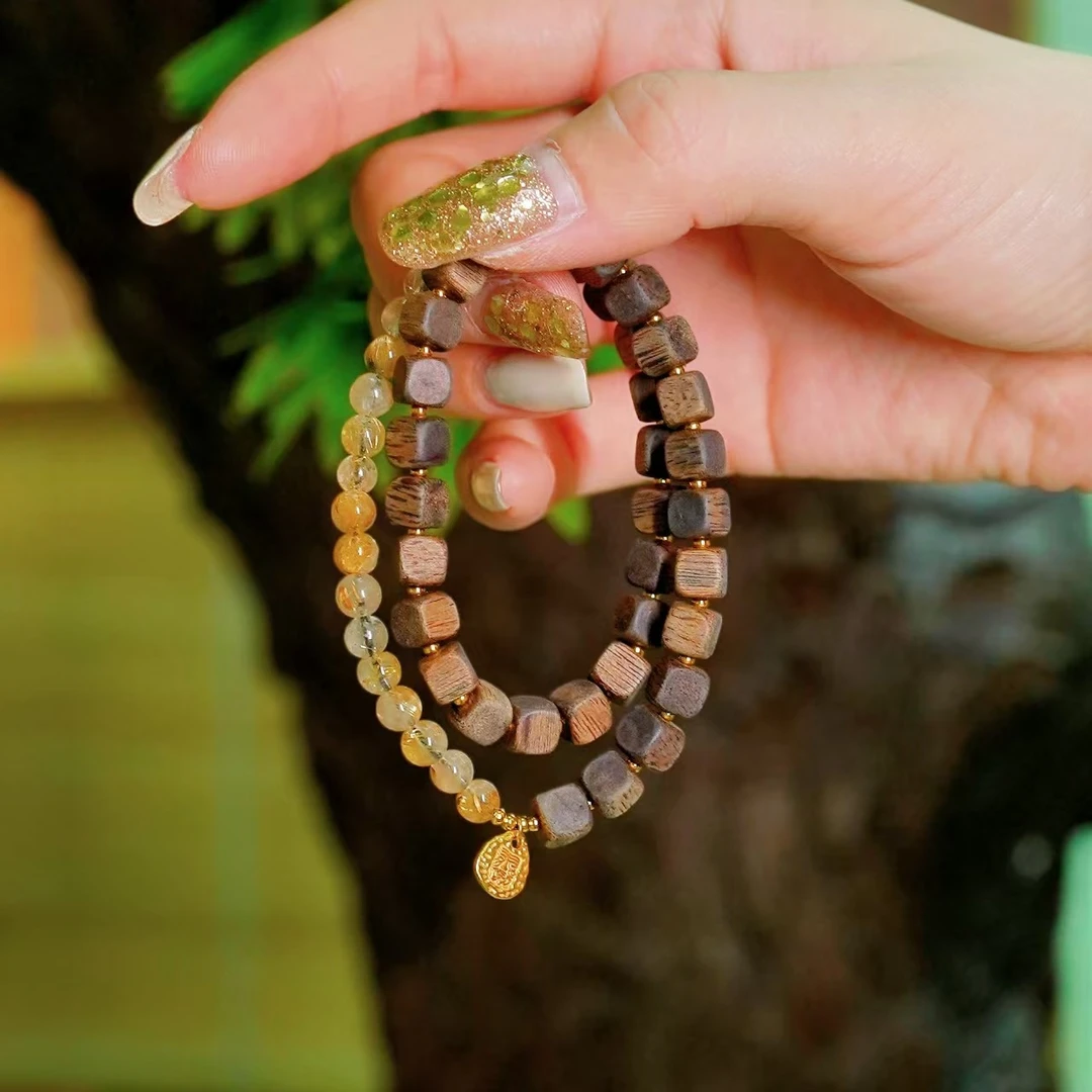 沉香【昕昕严选】天然沉香方珠DIY设计款多圈手串