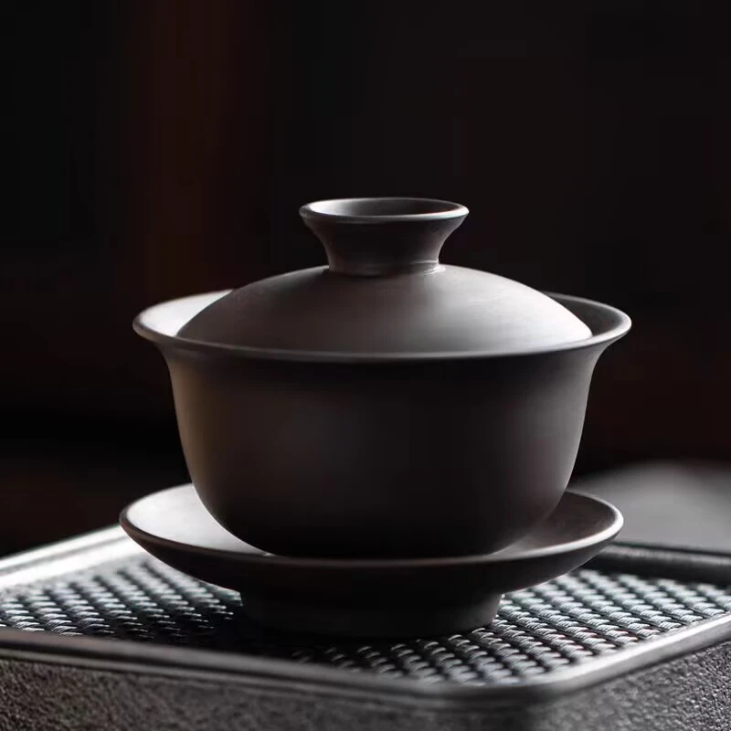 紫砂盖碗茶杯敬茶碗小号紫泥冲茶泡茶碗功夫茶具茶壶三才碗