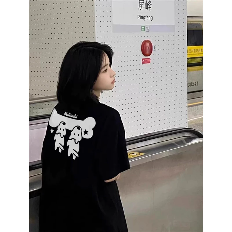 胖mm300斤夏季美式潮牌短袖t恤女2025新款小众设计感宽松半袖体恤