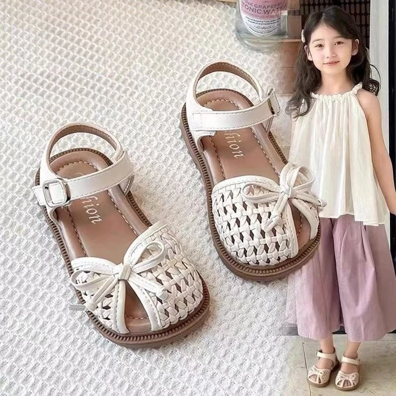 ABC 女童凉鞋2025夏季新款儿童软底包头编织凉鞋女宝宝镂空公主鞋