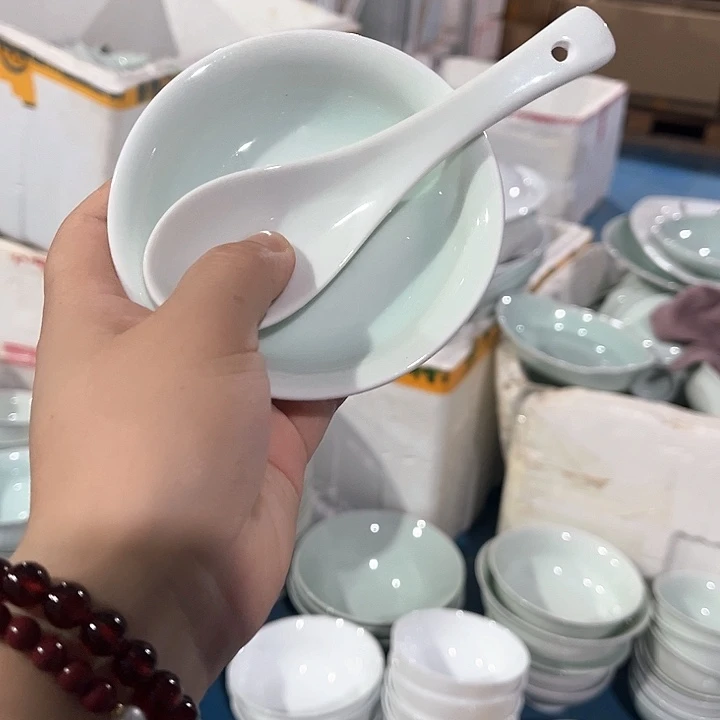 F***5陶瓷青瓷小勺4，味碟4，微瑕处理