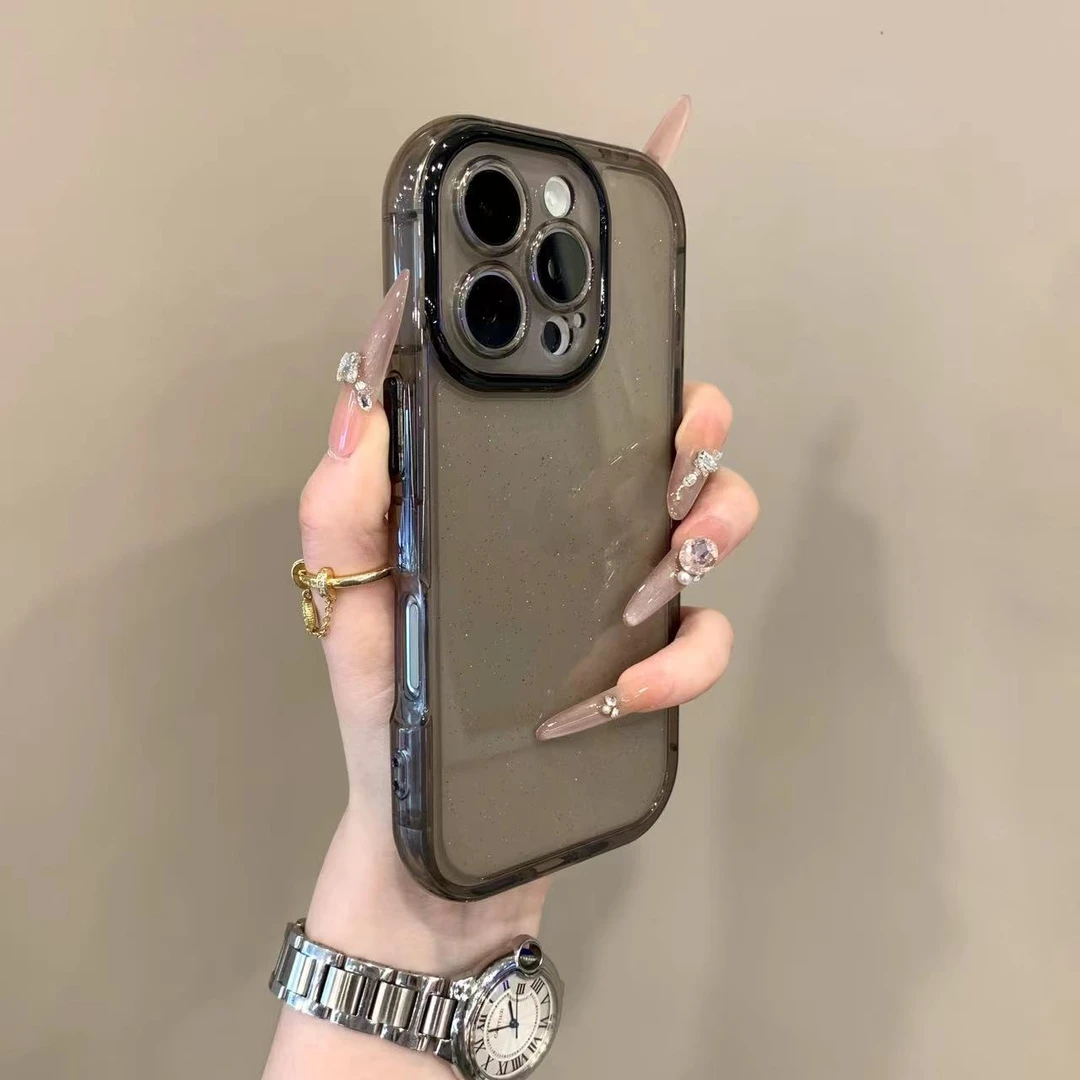 个性椭圆气囊闪粉适用iPhone16promax手机壳15pro时尚14网红13/12