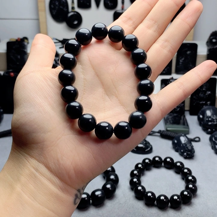 手串未镶嵌和田玉（墨玉）特价12mm