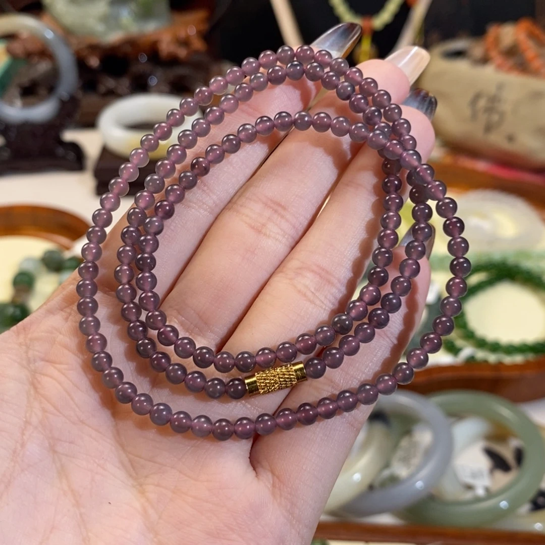 和田玉未镶嵌手镯青海蓝莓酱紫小米链卡4