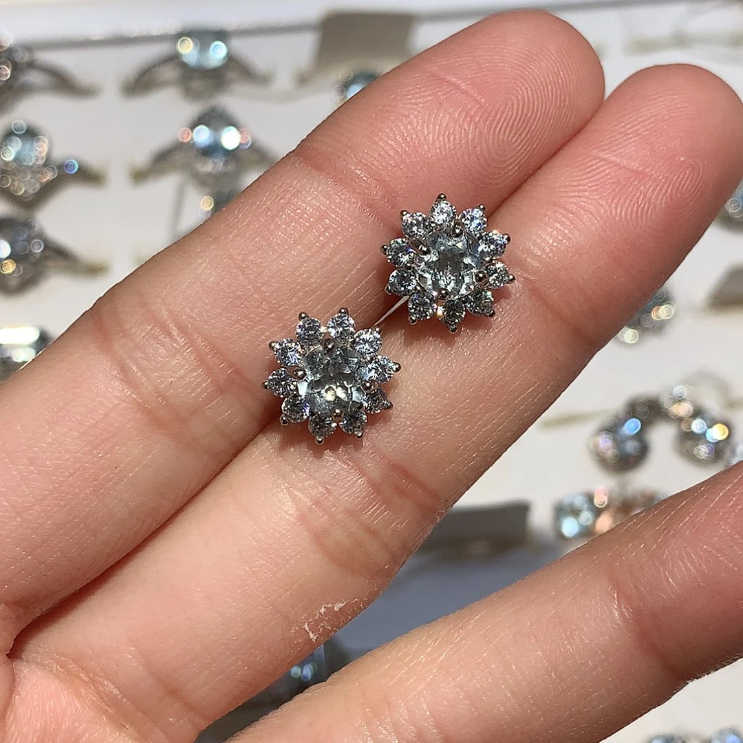 耳钉海蓝宝石银S925镶嵌