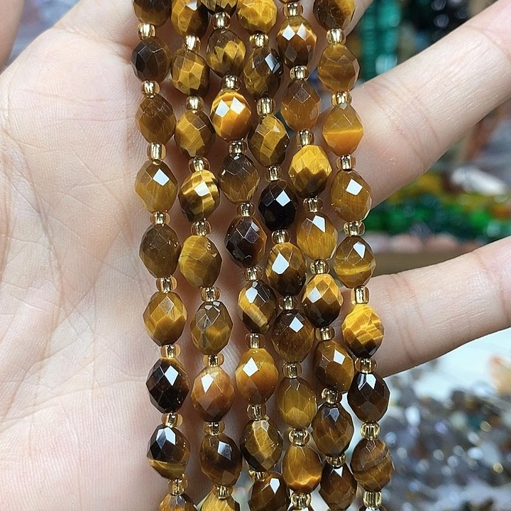 玛瑙/玉髓未镶嵌珠宝半成品天然黄虎切面米珠卡6*8mm