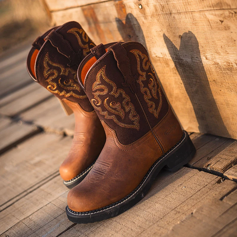 PALITUTU新款刺绣复古西部牛仔靴女骑士厚底短靴马丁靴短筒靴童靴