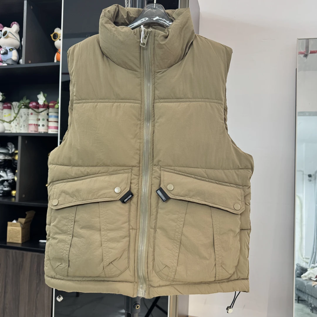 中大童杏黑大口袋双色云绒马甲8013