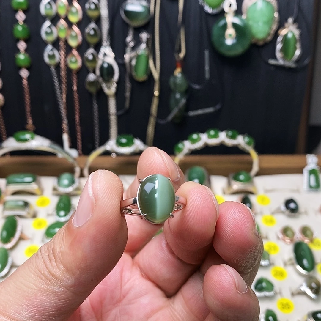 和田玉（碧玉）银S925镶嵌戒指