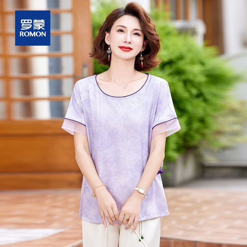 罗蒙贵夫人夏季复古减龄小衫套装女中老年妈妈高级感气质衬衫T恤