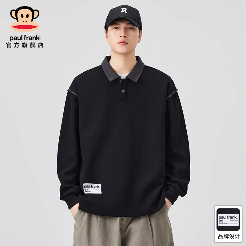 PaulFrank/大嘴猴美式潮流长袖polo衫男秋季新款宽松休闲纯色卫衣
