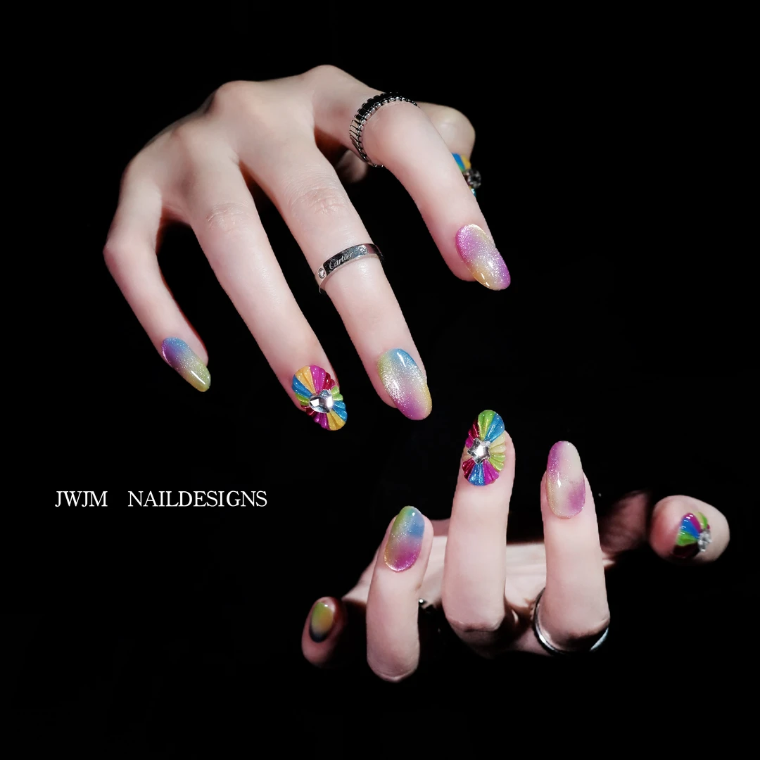 【LAILAI357号 】JWJM设计手工穿戴甲立体猫眼彩色晕染显白10片冬款