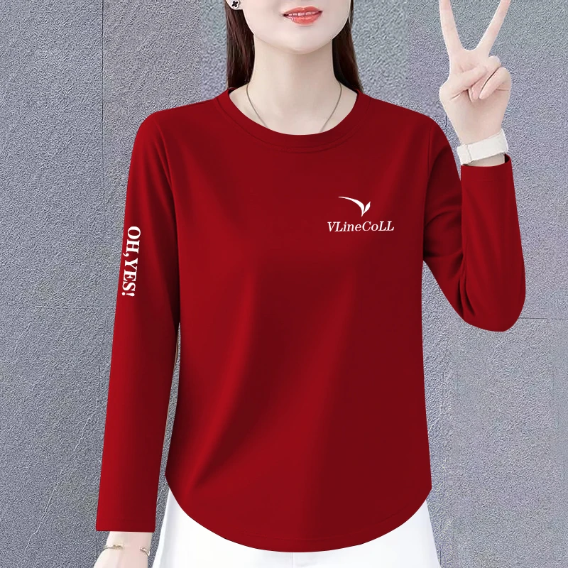2025秋冬季100%纯棉打底衫女T恤长袖不规则弧形正肩显瘦内搭上衣