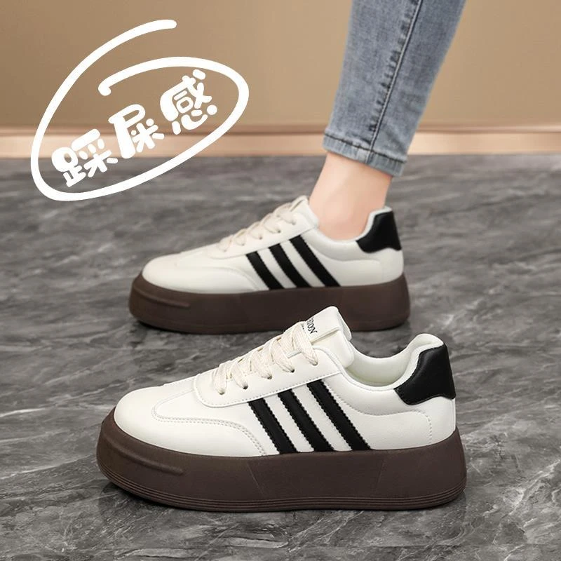 软底 三杠德训女鞋厚底2025爆款秋季厚底板鞋运动小白鞋增高莆田