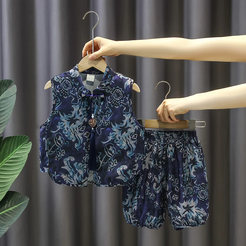 男童汉服夏季新中式无袖背心套装2025新款夏装儿童中国风帅气唐装