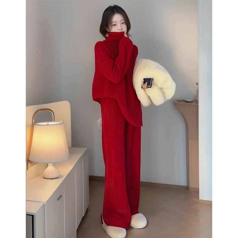 红色系一整套年会穿搭高级感毛衣内搭韩系气质冬季氛围感超火套装