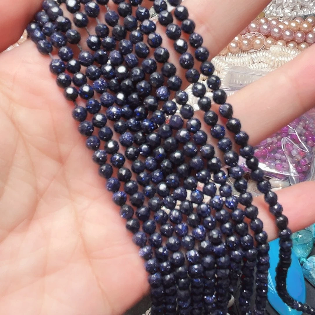 玛瑙/玉髓未镶嵌珠宝半成品K449. 蓝砂一条4mm