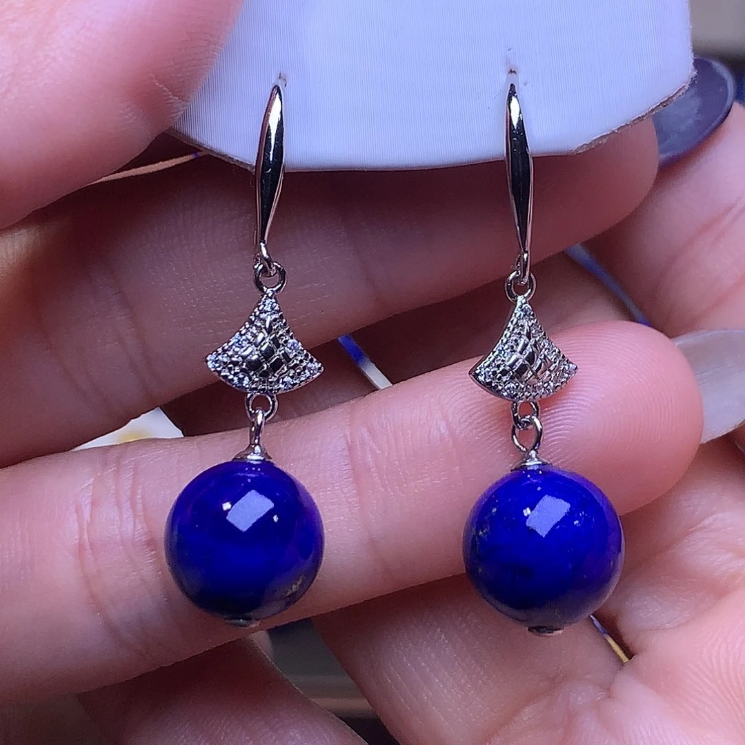 青金石银S925镶嵌耳饰11.5m