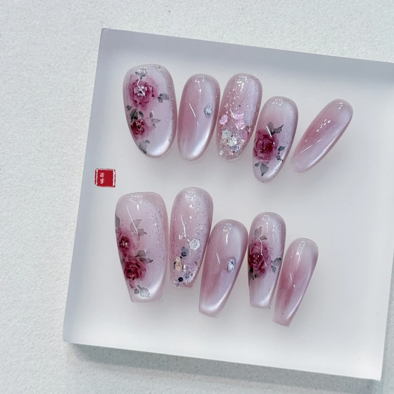 原创·醉胭脂｜手绘水彩猫眼高级显白温柔气质穿戴甲美甲