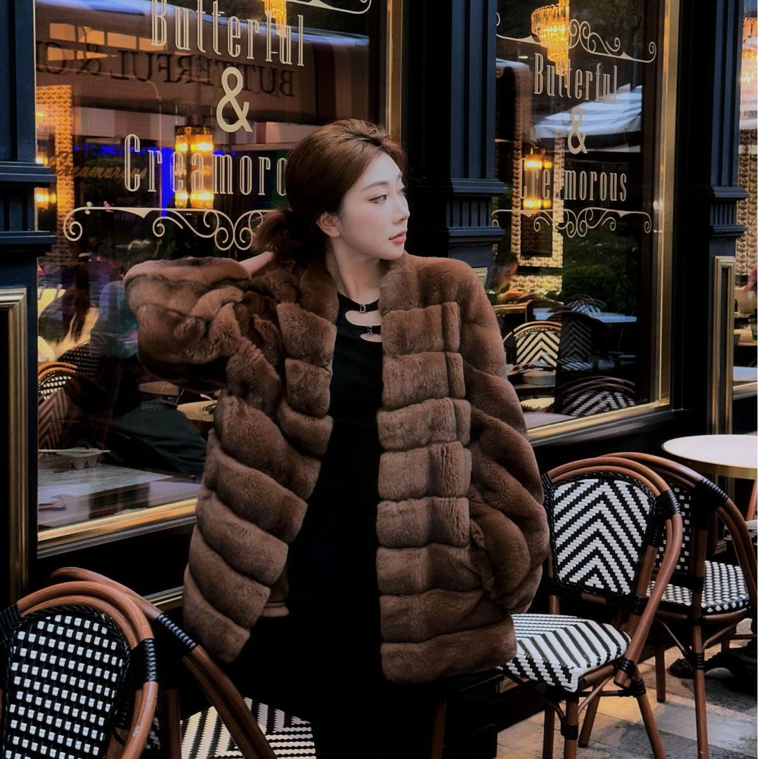 QIXIAOYAO.皮草丝绒青紫蓝兔皮毛一体皮草外套冬季新#BHNXSY-5