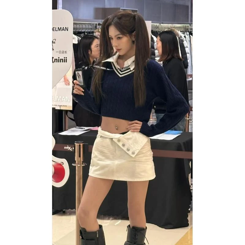 ANNA FREE 白色不规则拉链极简风显瘦包臀裙Z8552